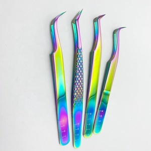 Pinzas de extensión de pestañas de acero inoxidable sostenibles con logotipo personalizado más vendidas Punta puntiaguda de Color de plasma para uso en belleza - Product Image 4
