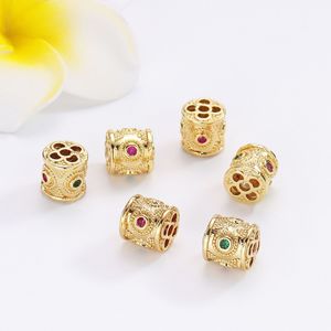 Gold Color Preserving Openwork Gemstone Inlaid Barrel <b>Spacer</b> Beads For DIY Jewelry Making Round Lucky Beads 18K Plated - Product Image 3