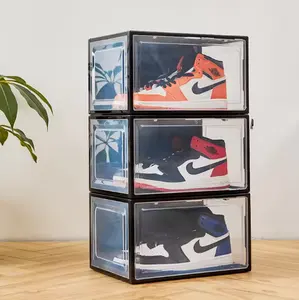 Clear Stackable Shoe Box With Magnets Acrylic Storage Shoe Box Transparent Custom Display Sneaker Box Case