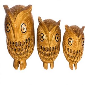 Ensemble de figurines d'hiboux sculptées à la main en bois pour la décoration de la maison - Product Image 1