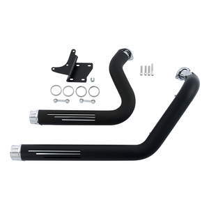 XF2906H22-03-B TCMT Double Tuyaux D'échappement de Silencieux Noir Bouclier Fit Pour Harley Dyna Fat Bob Glisser 10-17 - Product Image 2