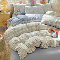 Ensemble de housse de couette 4 pièces en polyester lavé imprimé motif nœud, lavable, avec sac de rangement à cordon de serrage