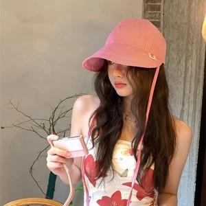 Korean Dongdaemun <b>Summer</b> Sunshade <b>Hat</b> For Women Striped Lightweight Foldable Duckbill Bucket <b>Hat</b> Rose Pink Breathable Sunscreen - Product Image 1