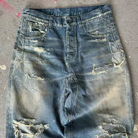 DiZNEW 2025 Jean Taille Haute Baggy pour Garçons Coupe Slim Délavé Léopard Imperméable en Jean Souple Coupe Crayon Grande Taille Bleu