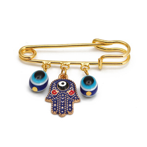 Broche de Cristal com Design de Olho Grego em Ouro, Joias Infantis, Design Retro de Palma, Pins de Enfermagem Azul Turquia, Presente para Casamento - Product Image 6