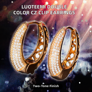 LianshijingTrendy Boucles d'oreilles créoles huggie à clipser en <span class=keywords><strong>laiton</strong></span>, pavées de zircons CZ, avec placage rhodium et or 18 carats pour femme - Product Image 2