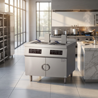 Friteuse Commerciale Verticale Électrique à Induction avec Levage Automatique, Filtration d'Huile Automatique, Chauffage par Convection Double Carburant, Économe en Énergie