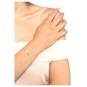 Evil Eye Round Mother of Pearl <b>Gemstone</b> <b>Bracelet</b> Gold - Product Image 2