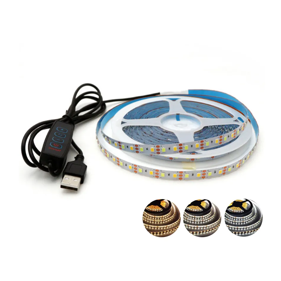 1Set 5V USB Dual Color LED Strip Light 120LEDs/M 0.5m 1m 2m 4m 5m 3000K-6500K SMD 2835 with 4-Button 3-Wire 2-Channel CCT Dimmer