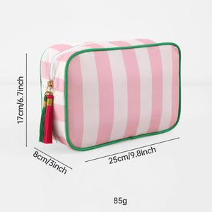Wholesale Custom Logo Tassel Embroidery 300D Lightweight <strong>Makeup</strong> Bag <strong>Travel</strong> Toiletry Striped Cosmetic Bag <strong>Case</strong> - Product Image 6