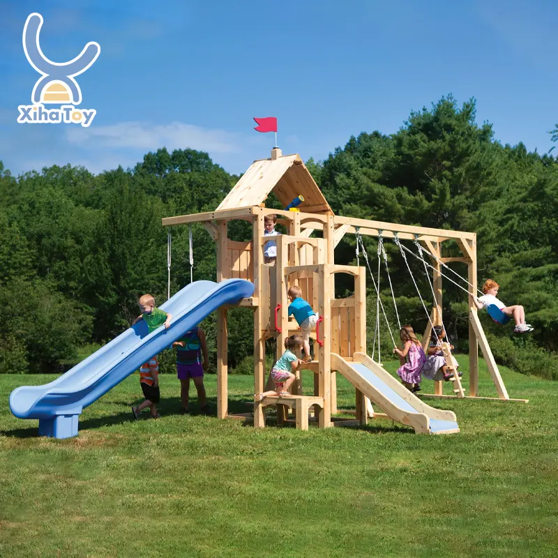 遊園地幼稚園ガーデンホームウッド屋外遊び場セット幼児用スイングスライド付きXIHAキッド木製遊び場