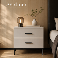 Mesa de Noche Moderna de Madera Maciza con 2 Cajones, Gabinete de Almacenamiento para Dormitorio, Mueble para Hotel, Hogar y Apartamento