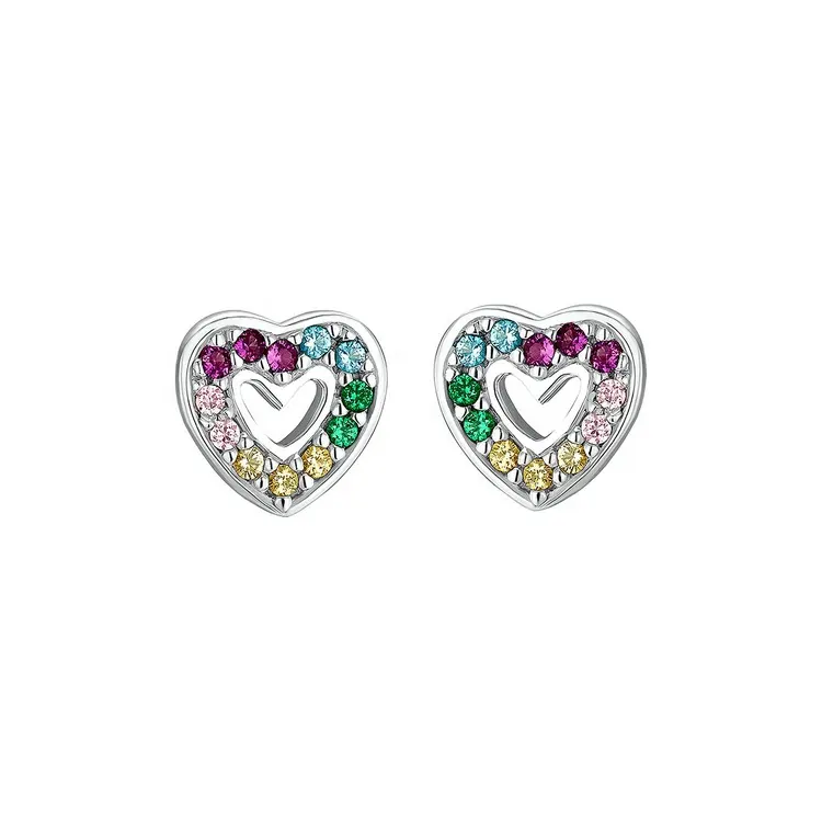 Orecchino a bottone in argento sterling 925 con zirconi arcobaleno multicolore di alta qualità per l'uso quotidiano delle donne