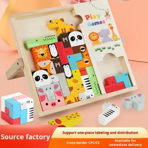 Tamanho grande Animal Print para <span class=keywords><strong>Building</strong></span> <span class=keywords><strong>Blocks</strong></span> DIY Educacional 3D Puzzle Toy Feito de madeira para crianças - Product Image 2