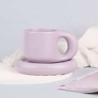 Gloway 5 couleurs différentes grosse poignée nordique mignon tasse à boisson en céramique tasse à café nouveauté en céramique grosse tasse et soucoupe