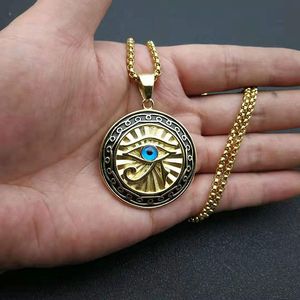 Collar con colgante de ojo de Horus egipcio de yunnique, acero inoxidable, tono dorado y plateado, amuleto redondo con ojo azul, regalo de joyería unisex - Product Image 5
