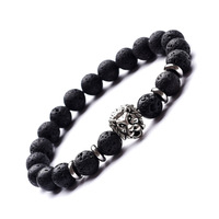 Bracelet pour homme tête de lion dorée, bracelet en pierre de lave volcanique mate pour femme et homme, bracelet de mode, bijoux animalier