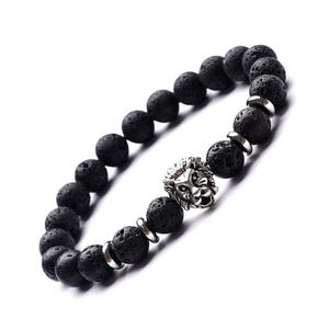 Pulsera de Cabeza de León Dorada para Hombre, Pulsera de Piedra de Lava Volcánica Mate para Mujer, Pulsera de Moda, Joyería Animal - Product Image 5