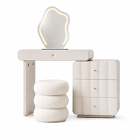 Miroir de maquillage éclairé de style crème moderne avec finition laquée en MDF pour chambre à coucher et salle de bain