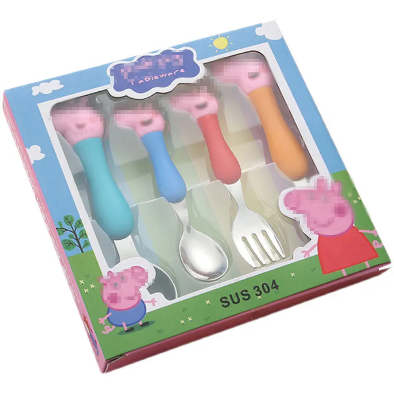 Couverts de table fourchette cuillère, cochon rose facile à saisir, couverts en acier inoxydable pour les enfants avec manche en PP, vente en gros