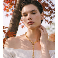 Collier ras-de-cou JINYOU 8074 en acier inoxydable plaqué or PVD épais avec pendentif Y et pompon, bijoux pour femme