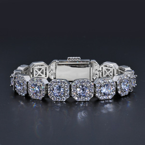 Bracciale Tennis Hip Hop in Argento 925 Placcato Oro Bianco con Diamanti Moissanite VVS a Grappolo da 12mm per Uomo e Donna - Product Image 5