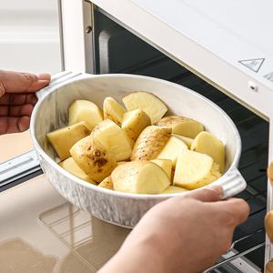 Wholese piring panggang keramik ramah lingkungan, porselen Relief besar 14 inci dengan telinga ganda untuk Oven - Product Image 1