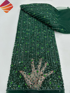 Tissu en dentelle perlée à la main au design exclusif, perles, <span class=keywords><strong>tulle</strong></span>, broderie de perles tubulaires, paillettes, tissu en dentelle pour robe de mariée de haute couture - Product Image 4