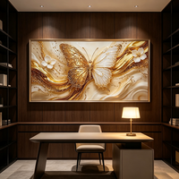 Décoration Murale Horizontale 3D Papillon Doré Grand Art Mural Tendance pour Hôtel, Bureau, Salon – Peinture HD en Porcelaine Cristalline – Vente en Gros