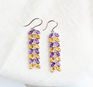 Boucles d'oreilles pendantes artisanales en citrine et améthyste taille marquise, style tendance, les plus vendues, à la mode, en promotion - Product Image 1