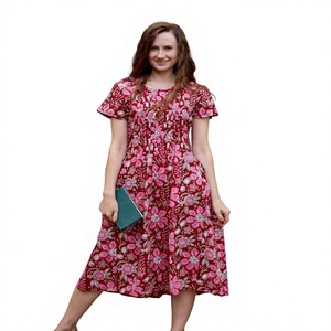 <b>Bohemian</b> Floral Alohi <b>Dress</b> Hand Block Print Pure Cotton Casual <b>Summer</b> <b>Dress</b> For Women - Product Image 1
