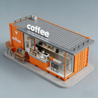 Simple Café & Roastery Featuring White Metal Stools and Linear Tiered Open Shelving Design