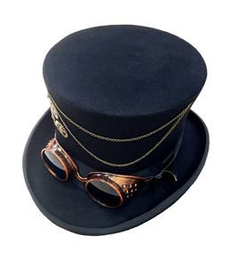 R189 หมวกทรงสูงสไตล์วินเทจแฟชั่นสตรีทสตีมพังก์ร็อก ทำจากขนสัตว์แท้ 100% สำหรับทุกเพศ ปรับขนาดได้ เหมาะสำหรับงานปาร์ตี้ - Product Image 1