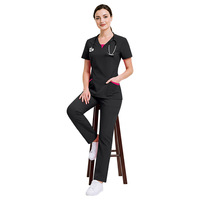 Nouvel arrivage 2026 – Ensemble de blouses d'infirmière tendance bicolore, extensible dans les quatre sens, uniforme d'hôpital color-block, manches courtes, col en V pour femme