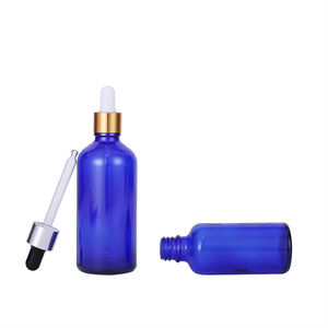 Botella cuentagotas de aceite esencial de 30 ml con logotipo personalizado, lujoso envase cuentagotas de vidrio azul redondo, paquete cosmético - Product Image 3