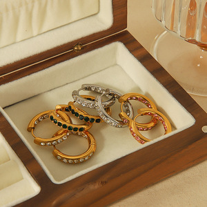 Aros de Acero Inoxidable con Incrustaciones de Cristal, Chapados en Oro de 18k, Resistentes al Desgaste, Joyería de Lujo Ligero para Uso Diario para Mujer - Product Image 1