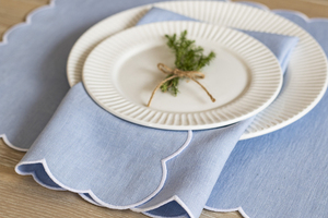 Napperon en lin écologique à bords ondulés et pétoncles stonewash 100% serviettes en lin et sets de table pour mariage - Product Image 6
