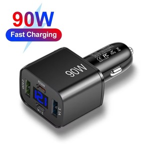 90W Car Charger Quick Charge <b>Plug</b> Lighter <b>Adapter</b> 4 Port USB-C Fast Charging Phone Charger use for iPhone Xiaomi Samsung - Product Image 1