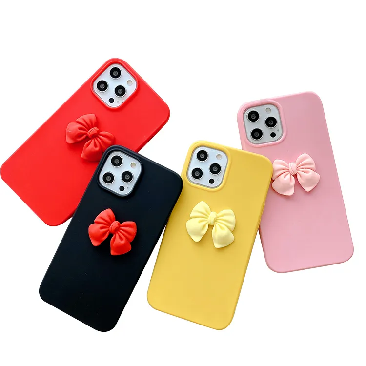 Whole sale factor price simple 3D bow soft TPU mobile phone case For Apple iphone13 Pro 12 11 I8 7plus 6s XS MAX XR blank casing