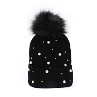 Bonnet en laine de cachemire acrylique écologique, hiver, luxe, duveteux, perle perlée pour filles, chapeaux à pompon épais