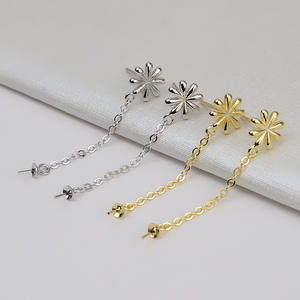 Pendientes de Plata S925 Hechos a Mano con Perlas de 7-12 mm y Trébol de la Suerte, Edición Coreana, DIY, para Mujer, con Soporte Vacío, Accesorios de Moda - Product Image 1