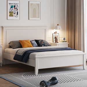 Cama Infantil <span class=keywords><strong>de</strong></span> <span class=keywords><strong>Madera</strong></span> Maciza Resistente, Tamaño Completo, Estilo Minimalista en Tono Crema, Muebles <span class=keywords><strong>de</strong></span> Dormitorio para Apartamentos Pequeños, Sala <span class=keywords><strong>de</strong></span> Estar para Niños - Product Image 2