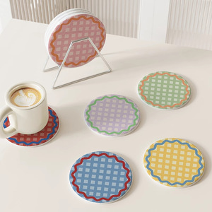 Ins Design moderne boue <span class=keywords><strong>de</strong></span> diatomée ronde vérifier dur café thé caboteur isolation thermique bureau antidérapant absorbant réutilisable napperon - Product Image 1