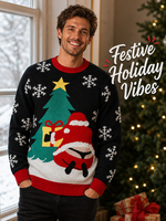 Pull de Noël humoristique du Père Noël noir imprimé numérique 3D, pull festif en maille, vêtement confortable pour les fêtes, OEM