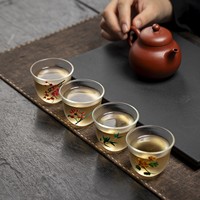 Tasse à thé japonaise de luxe en verre givré, peinte à la main, motif prune et bambou, petite tasse à thé Kung Fu, résistante à la chaleur, coffret cadeau