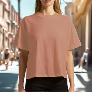 Camiseta de Mujer 2025, Tendencia, Lona, Color Durazno, Corte Ajustado, Cuello en V, Bolsillos, Estilo Casual Urbano, Verano - Product Image 3