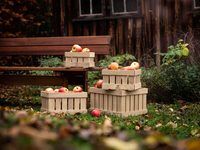 Op maat gemaakte appelhouten gegraveerde voedselcontainerset van 4, houten opbergkratten met handvat, decoratieve manden voor fruit