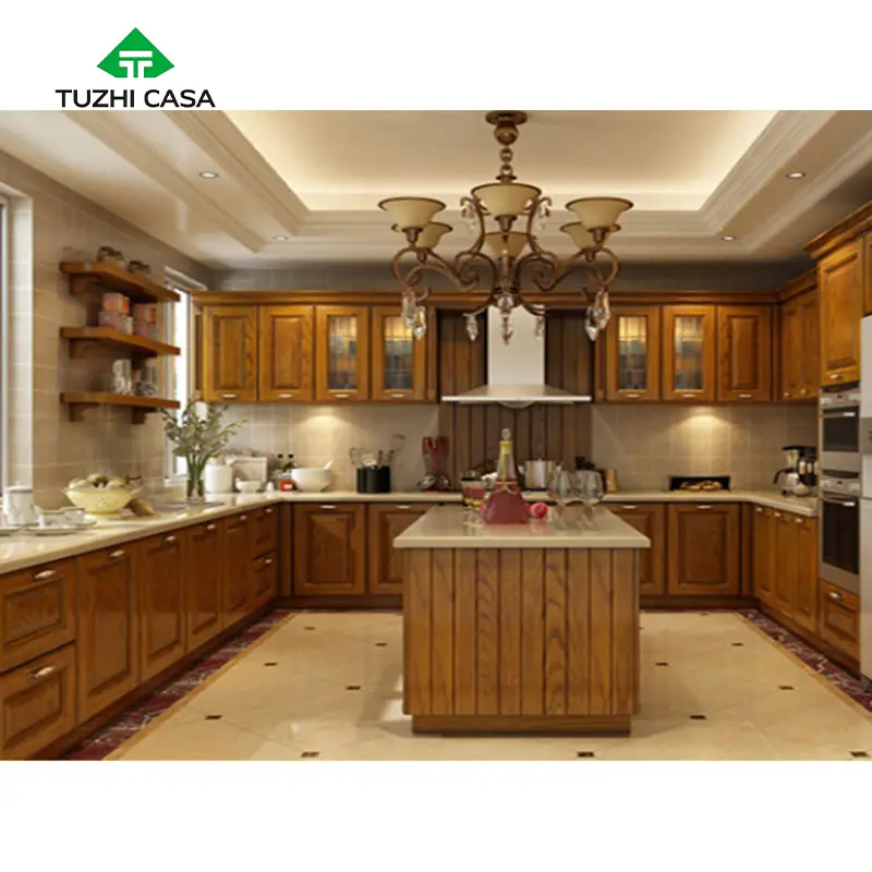 TUZHI CASA united states Villa solid Wood shaker Veneer Classic Style single Kitchen Cabinates