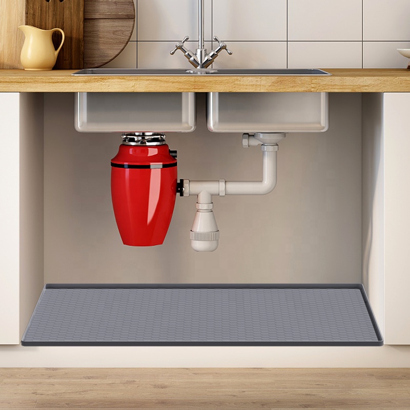 Custom Quick Dry Waterproof 34 22 Under the Sink Silicone Mat with Drain Hole Kitchen Cabinet Tray Liner