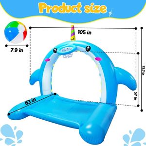 Tapis aquatique gonflable en forme de baleine de 2,65 m avec arche de basket et lumières LED, jouet aquatique pour enfants, tapis d'extérieur épaissi - Product Image 4
